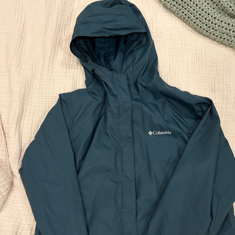 Columbia Teal Hooded Rain Jacket